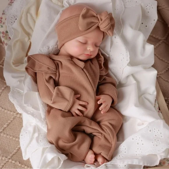 Adorable Girl Baby Tan Outfit with Bow